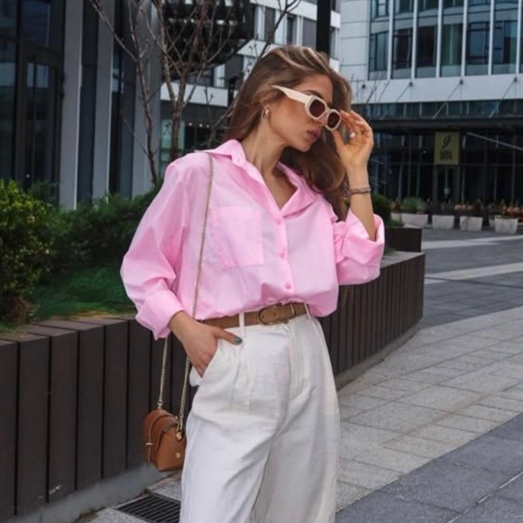 Zara Tops - Zara Poplin Pink Shirt XS